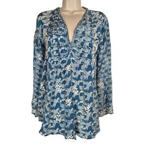 Amaya 100% Silk Top Bohemian Embroidered Pintuck 36 Medium‎ Floral Blouse Tunic
